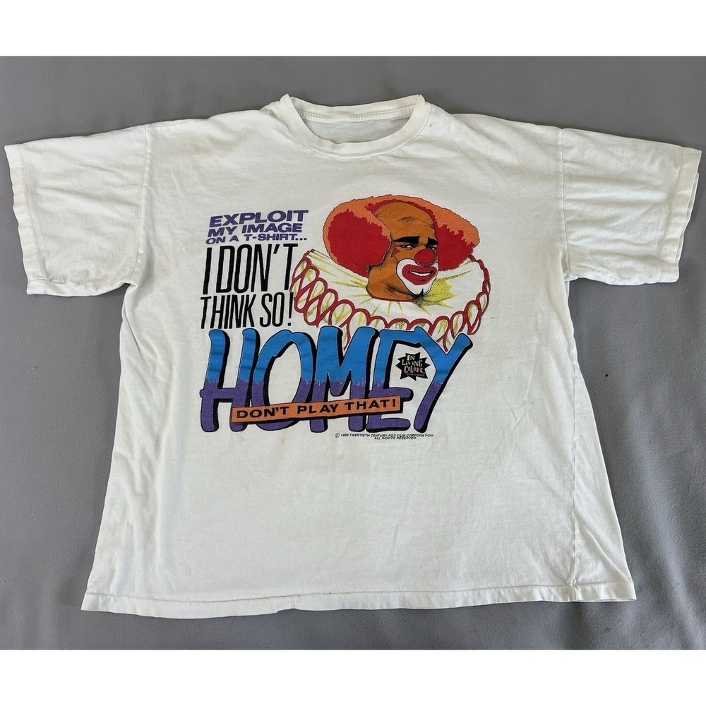 Vintage Living‎ Color Homey Shirt Adult Size Large White Short Sleeve Men's 90's